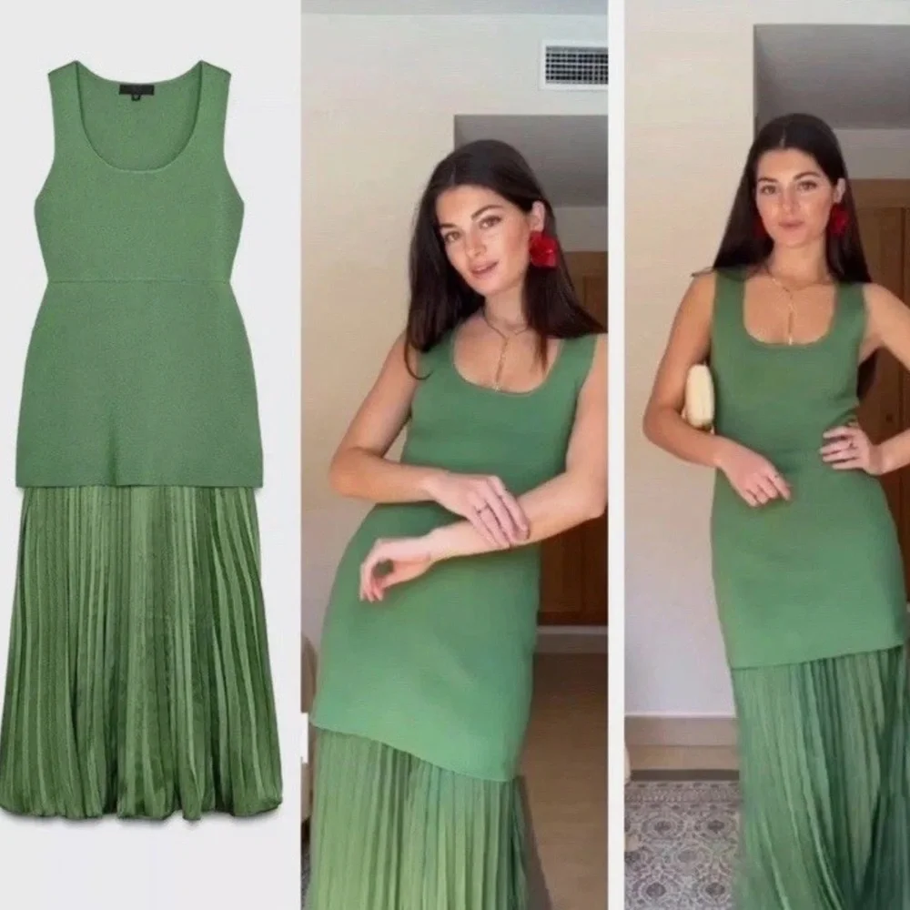 Zara Green Sleeveless Pleated Knit Combination Dress Size L NWT Bloggers’ Fav! - Picture 12 of 16